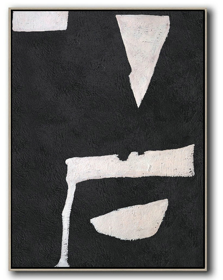 Large Contemporary Art Acrylic Painting,Hand-Painted Black And White Minimal Painting On Canvas,Hand-Painted Contemporary Art